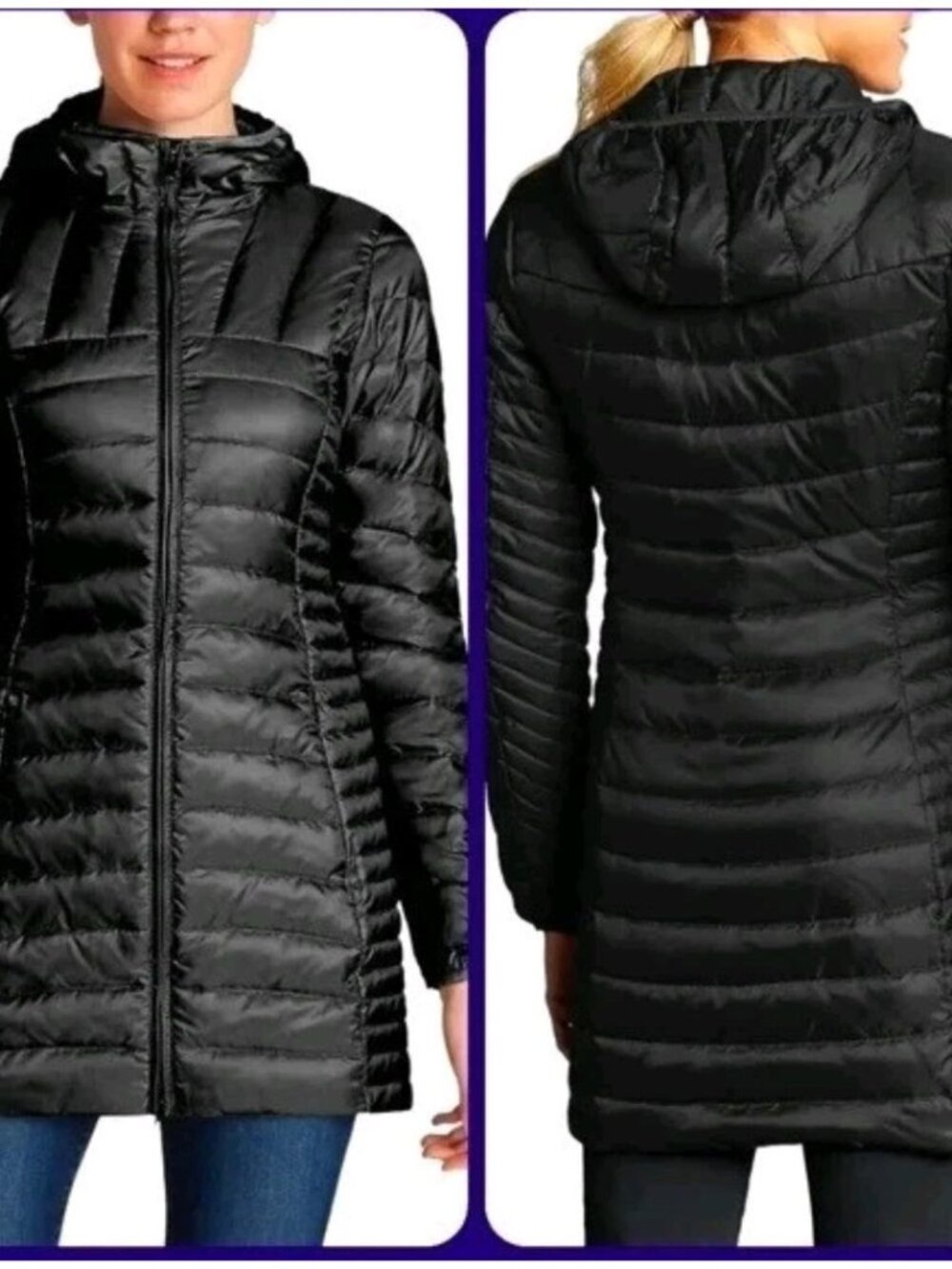 Eddie Bauer Astoria Black Long Hooded Packable Puffer Coat